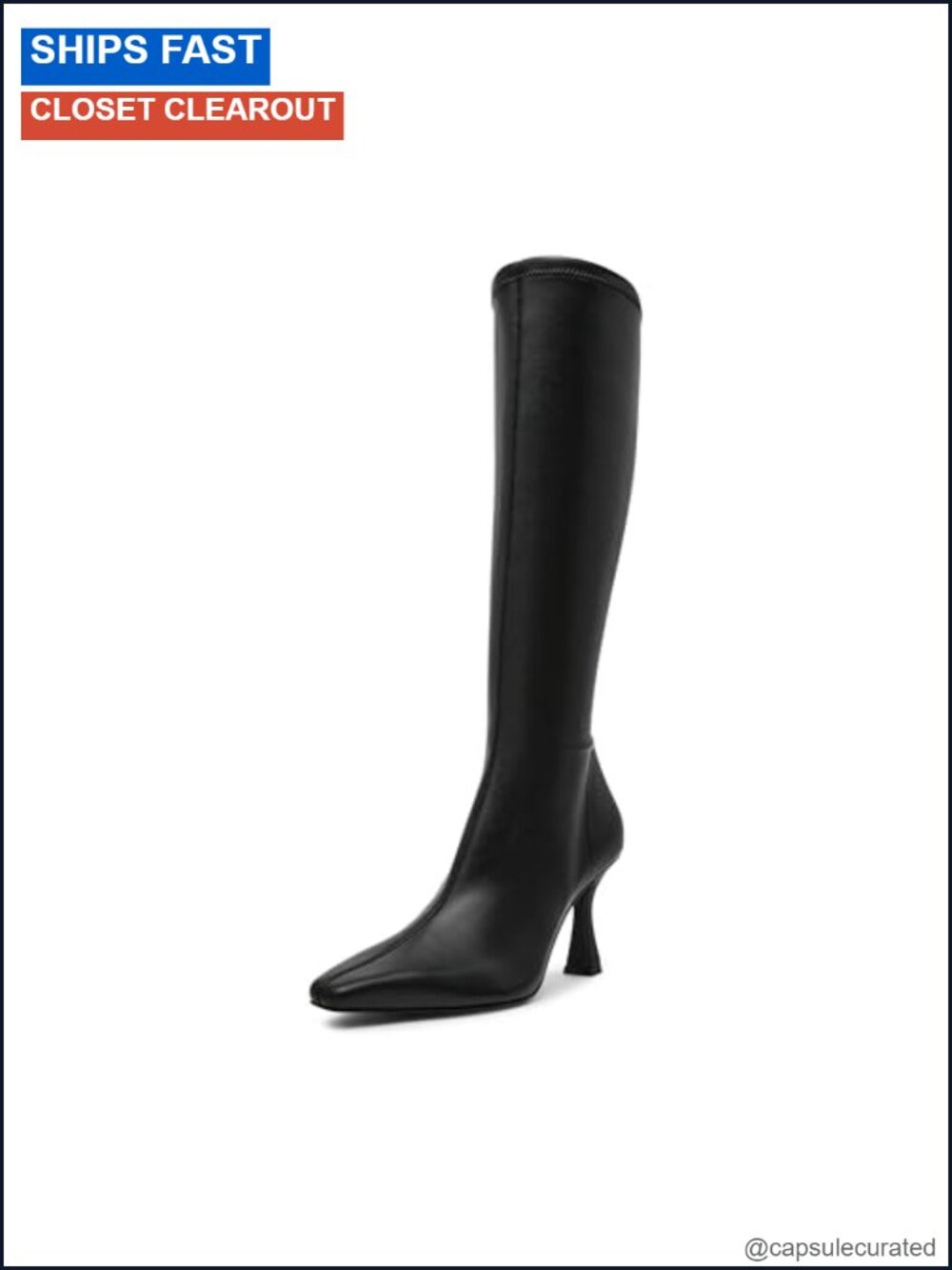 Knee High Stiletto Boot PU Rubber Sole - Women's Boot